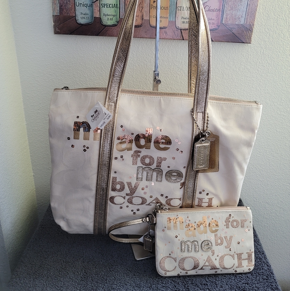 NWT COACH 14979 Poppy  "Made For Me by Coach" Glam Tote Bag w/NWT Wristlet 43776